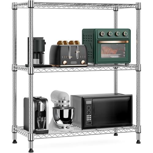 750 lbs 3 Tier Storage Rack Metal Wire Shelving Unit, Storage Standing Shelf Organizer for Laundry Bathroom Kitchen Pantry Closet Garage Basement Utility Room, Chrome 13.8 D x 29.5 W x 35.5 H