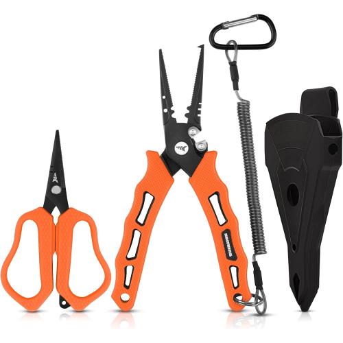 KastKing Cutthroat 7.5-inch Braid Scissors and Pliers Set - Saltwater Resistant Fishing Gear, Line Cutter, Hook Remover, Fishing Tool Set, Gift for Men