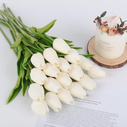 Tulips Artificial Flowers 20 Pcs White Fake Tulip Stems Real Touch PU Tulips for Easter Spring Wedding Bouquet Home Centerpiece Floral Arrangement Table Décor