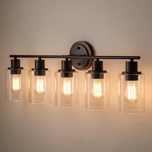5-Light Oil Rubbed Bronze Bathroom Vanity Light Over Mirror, Oil Rubbed Bronze 5-Bulb Wall Sconce Above Kitchen Sink, Brown Wall Sconce for Bathroom Vanity