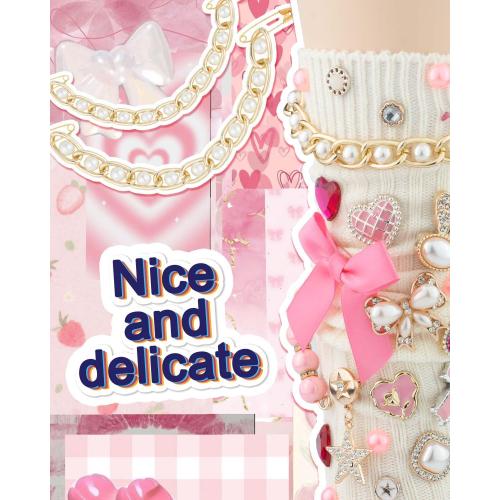 DoDoBeads 87 Pcs Junk Socks Charms Kit, Gold and Pink Charms for Socks, Brooches and Pins for Women, ShoeCharms with Bows, Sneakers DIY Kit with Pearls Rhinestones Chains