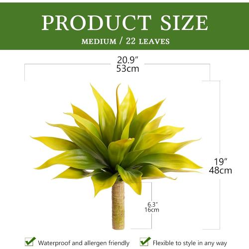 Artificial Flowers for Outdoors Artificial Agave 22'' Fake Plants Faux Agave Artificial Plants Outdoor Fake Flowers Outdoor Faux Plants Indoor Uv Resistant Artificial Plants (Yellow 2pcs)
