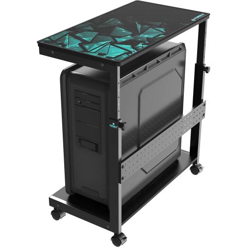 EUREKA ERGONOMIC PC Stand Height Adjustable Black | Height-adjustable 2-tier PC stand with wheels for ATX computer cases or printers, durable steel frame and smooth mobility