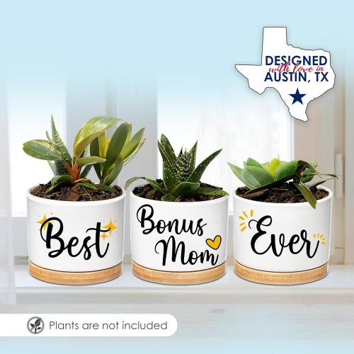 Rosa Vila Bonus Mom Planters, Bonus Mom Gifts from Son & Daughter, Best Ever Gifts for Stepmom Gifts for Mother-in-Law, Stepmom Presents for Birthday, Presents for Your Second Mother