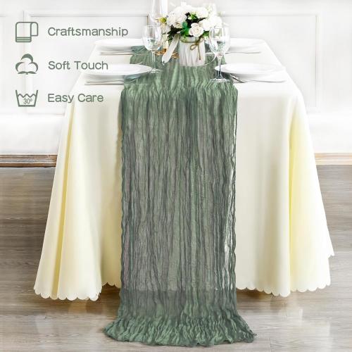 Wigenius 6 Pack Sage Green Cheesecloth Table Runner Semi-Transparent Fabric 35 X 120 Inch Boho Restic Gauze Table Runners for Wedding Party Baby Shower Decoration