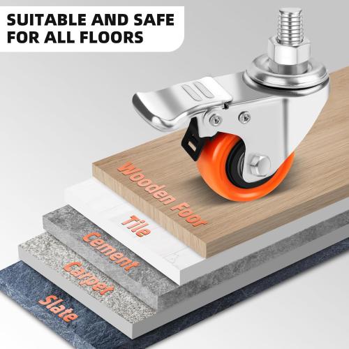 Set of 8 W B D WEIBIDA Stem Caster Wheels 2 Inch with Dual Locking, Heavy Duty Threaded Stem Casters UNC 1/2-13 x 1, No Noise Swivel Casters, Set of 8 Caster Wheels for Cart, Furniture