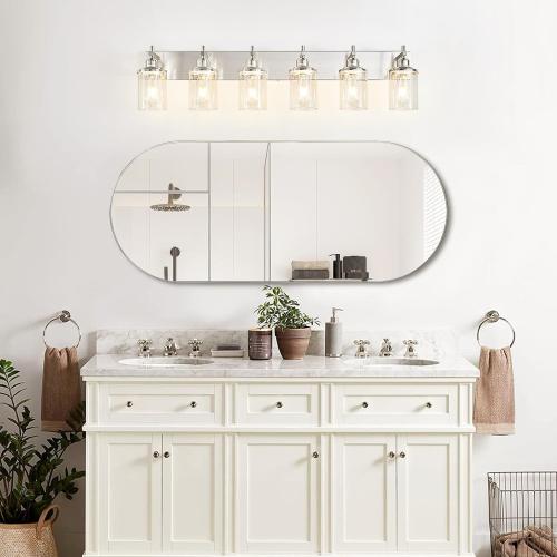 6-Light Brushed Nickel Bathroom Light Fixture Over Mirror Modern Bathroom Vanity Light Vintage Wall Lighting with Clear Glass Shade for Bathroom, Bedroom, Hallway, Cabinet