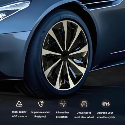 Hubcap Wheel Cover Replacement R17 Hub Caps Universal-Fit Steel Wheel Rim Cover ABS Material Exterior Accessories for Car Truck SUV -Set of 4（17-inch，Silver-Black）