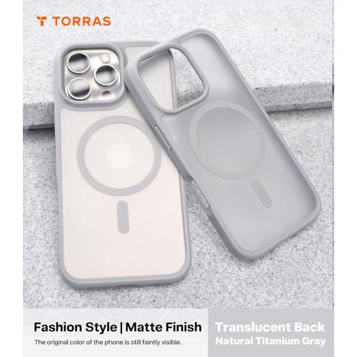 TORRAS for iPhone 16 Pro Case Translucent Matte Back/Natural Titanium Gray Edge | Compatible with MagSafe, Military Grade Drop Protection, Stronger Magnetic, Shockproof Airbag, Color Button, Slim