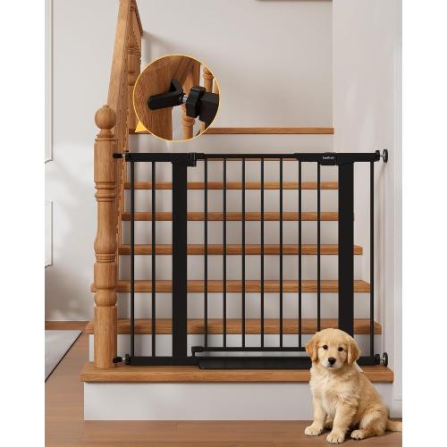 InnoTruth 27-36.6 in Wide Baby Gate for Stairs and Doorways, Indoor Metal Dog Gate for Pets, Auto Close 2 Way Swing Walk Through Door, Double Lock & Y-Bolts, Pressure or Hardware Mount, Black