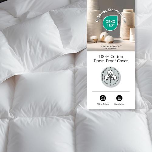 Feather Down Fiber Comforter King Size, 100% Cotton Ultra Soft Duvet Insert King, Hotel Hypoallergenic Extra Warmth Bedding Comforter, White 106x90 Inch