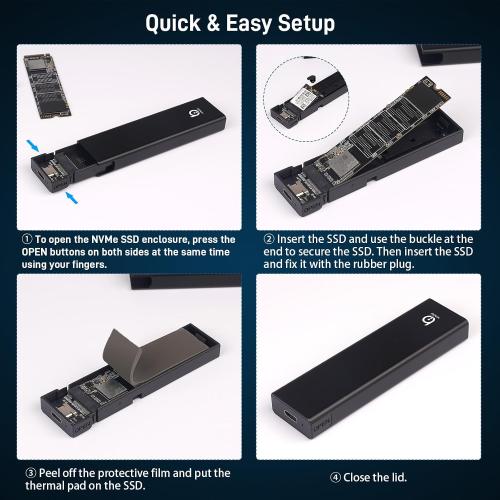 M.2 NVMe SSD Enclosure, Tool-Free Installation, External SSD Reader