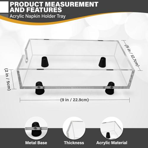 Acrylic Hand Towel & Napkin Holder with Black Feet - 9x5 Inches - Clear
