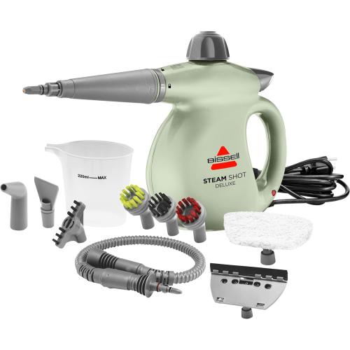 BISSELL Steam Shot Deluxe handheld pressurized steamer for maintenance cleaning with 10 cleaning tools