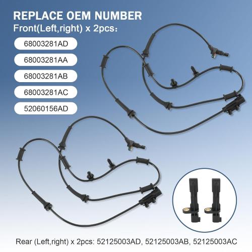 CARMOCAR Front and Rear ABS Wheel Speed Sensor Replacement for Jeep Wrangler 3.6L 2012-2017,Jeep Wrangler 3.8L 2007-2011 68003281AA 68003281AC 52060156AD 52125003AA 4PCS