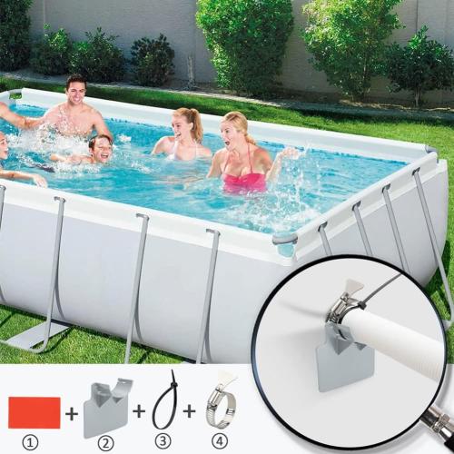 2pcs Swimming Pool Pipe Holders, with 2 Ties& 2 Adhesive Tape& 4 Pipe Clamp, Pool Hose Support Bracket, for 1.18-1.49 inches Dia Pipes, for Above Ground Pool-Hoses, Preventing Pipes Sagging Accessory