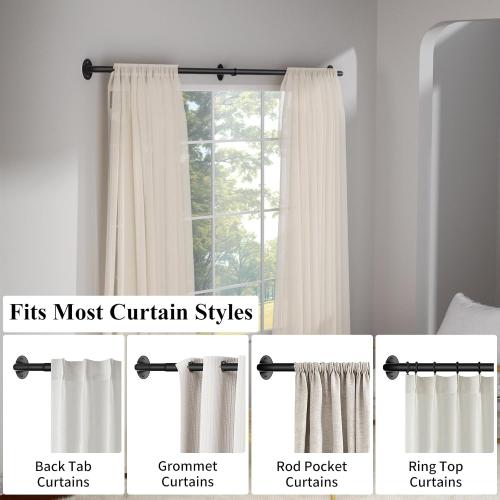 Wrap Around Black Curtain Rod for Windows 48-84 Inch, 1 Inch Heavy Duty Blackout Curtain Rod 34-95 Inches, Adjustable Curved Metal Drapery Rod, Matte Black