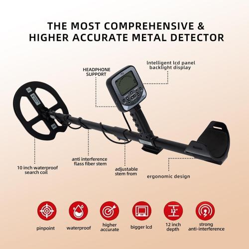 Professional Metal Detector for Adults - High Precision LCD Display, Waterproof, 5 Working Modes, Adjustable Aluminum Alloy Stem, for Gold, Silver, Treasure Hunting, Gardening, Outdoor Exploration