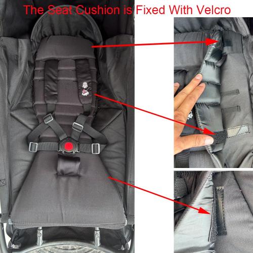 Baby Stroller Seat Cushion and Canopy  Double-Layer Fabric (Black)