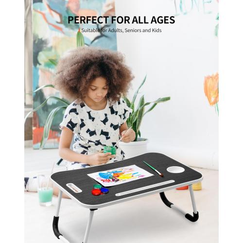 FISYOD Foldable Laptop Table, Portable Lap Desk Bed Table Tray, Laptop Stand with Cup Holder & Tablet Slot & Lifting Handle for Working Writing Drawing & Eating (Black)