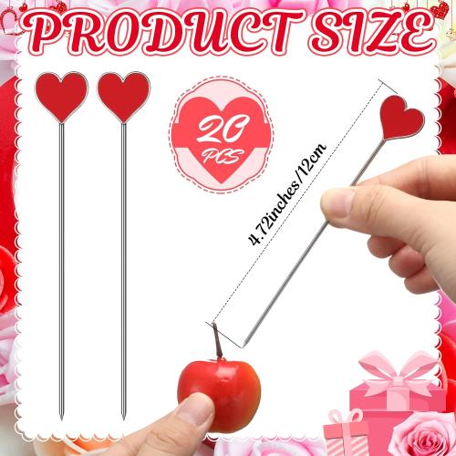 Qinyoung 20 Pcs Mothers Day Cocktail Picks Stainless Steel Red Heart Pick 4.7 Metal Food Toothpicks Reusable Decorative Food Picks Cocktail Skewers Mother's Day Gifts Wedding Birthday Party