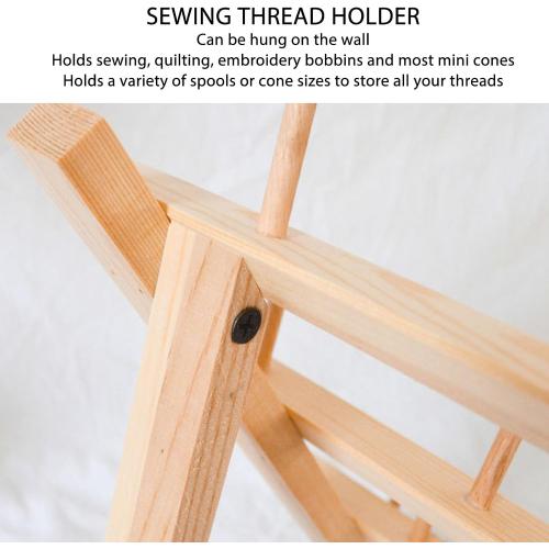 Thread Holder 48 Spools Thread Rack Wall Mounted Wooden Thread Holder, DIY Embroidery Spool Thread Organizer for Household Sewing, 13.4 x 16.1in Thread Rack with Hanging Hook
