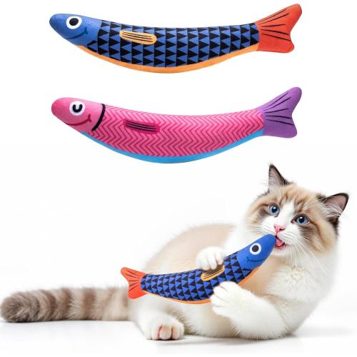 Cat Toys with[5000mg A Natural Catnip &Silvervine] [Baby Grade] Interactive Soft Chew Kicker Cat Toys for Indoor Cats & Kittens, [Crinkle &Bell] Fish Sound Toy, Drives Bored Cat Crazy with Fun