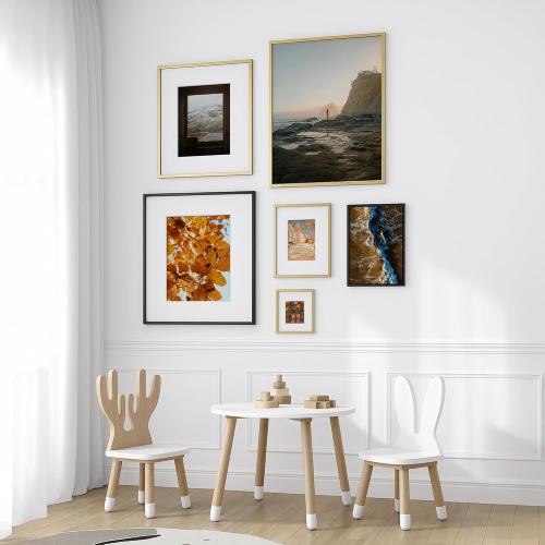 16x20 Frames Shiny Brushed Aluminum, 16 x 20 Picture Frame Gold Metal Photo Frame Mat to 11x14 Poster Frames for Art Gallery Wall Tabletop Decor