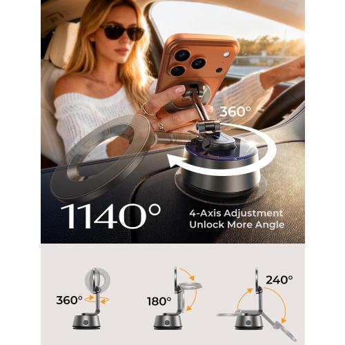 LISEN Suction Phone Mount【2026 Auto Vacuum 3.0】, 360 Adjustable Magnetic Phone Holder for Car Dashboard Universal Magsafe Accessories Gifts for Men Women for iPhone 17 Pro Max Air 16 15 14 13 12