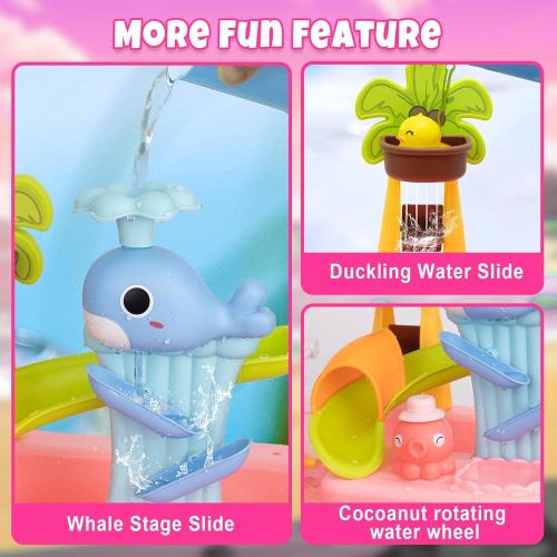 Color Pink Toddler Water Table with Automatic Water Cycle System, Water Table for Kids 4-8 Fishing Kitchen, Play Sink with Running Role-Play Sand for Kids Gift Toy (Pink)
