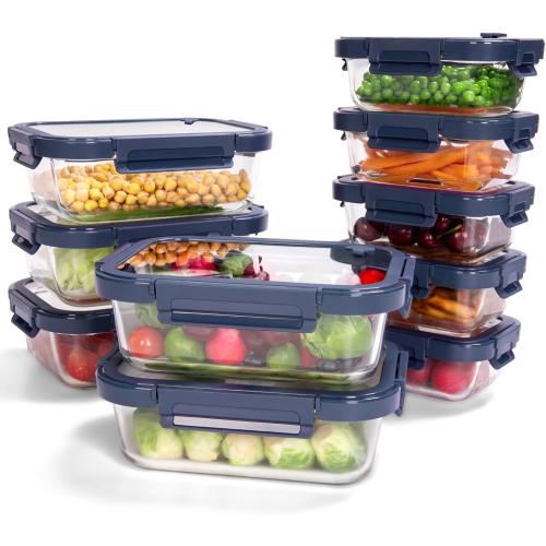 10-Pack Glass Food Storage Containers with Tempered Lids – Borosilicate, Airtight, Oven-Safe (-4°F~950°F), BPA-Free, 4.4 & 1.6 Cup, Leak-Proof, Dishwasher Safe (Blue)