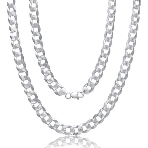 Aka Gioielli - Italian 925 Sterling Silver 11mm Curb Cuban Link Chain - Solid Sterling Silver Necklace for Men and Women - Made in Italy