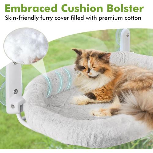 2PC Cat Window Perch with Bolster Foldable Cat Hammock Cushion Bed for Window with Metal Frame, Large Suction Cups Cordless Window Resting Seat for Indoor Cats (Cushion Bed, 2PC)