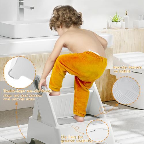 Color Grey Foldable Two Step Stool for Toddlers,Kids stools for Bathroom,Non-Slip with Handles Kids Step Stool for Bathroom Sink,Toilet Bedroom,Potty Training,Kitchen (Gray)