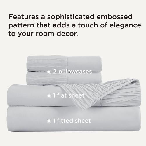 Bedsure King Size Sheets Set - 4 Pieces Soft King Sheets - Breathable & Cooling - Hotel Luxury - Easy Care Polyester Microfiber Bedding for Women, Men, Light Grey