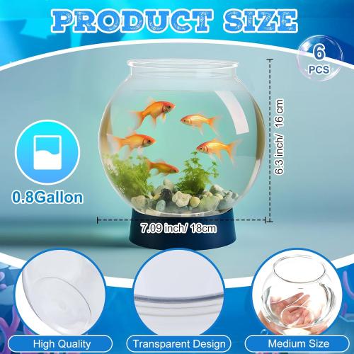 Mifoci 6 Pcs Fish Bowl Plastic Fish Tank Clear 100 oz Goldfish Bowl Multipurpose Round Desktop Aquarium Transparent for Home Office Goldfish Turtle Candy Party Favors, 7.09 x 6.3 Inch