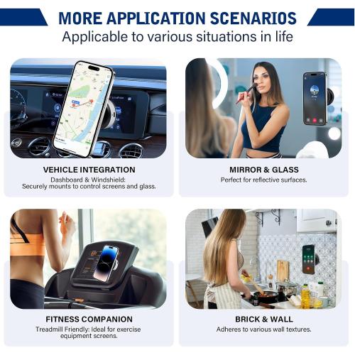 360 Rotatable Car Magnetic Phone Holder,Electric Vacuum Magnetic Suction Car Phone Mount,Magnetic Adsorption Double Cell Phone Holder-Sided Strong Suction for Car Mirro Gym All Smooth Surface(Silver)