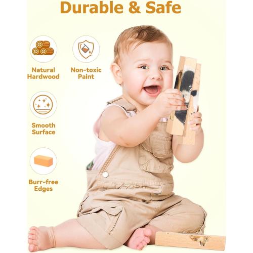 2 Pack Wooden Puzzles for Toddlers - 4 in 1 Safari Animal Chunky Puzzles Ages 2-4, Preschool Educational Montessori Toys Gifts for 2 3 4 Year Old Boys Girls