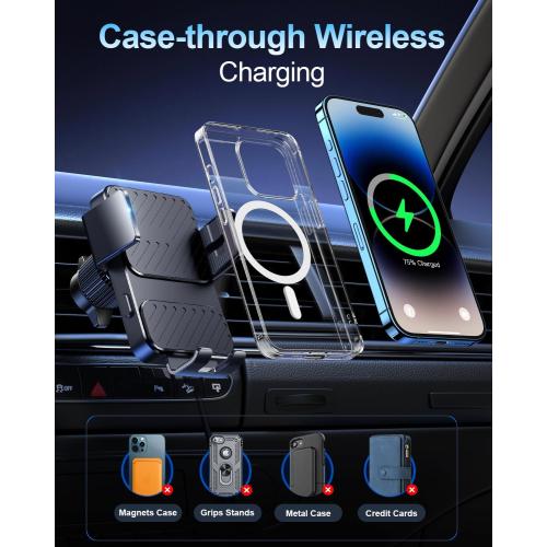 Wireless Car Charger, Phone Holders for Your Car 15W Fast Charging Auto Clamping, Air Vent Car Phone Mount for iPhone 17 16 15 14 13 Mini Pro Max XR, Samsung Galaxy S25 Ultra S24 S23 S22 S21