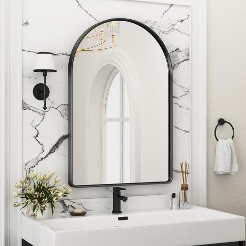 Suidia 24 x 36 Bathroom Mirror, Bathroom Vanity Mirror Metal Framed, Wall-Mounted Mirrors for Bedroom, Living Room, Entryway, Hallway, Black, Arch Style