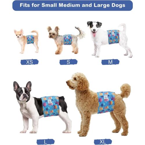 Pack of 4 CuteBone Dog Diapers Male 4 Pack Puppy Wraps Reusable Doggie Belly Bands for Male Dogs Small Medium Large FGG07M