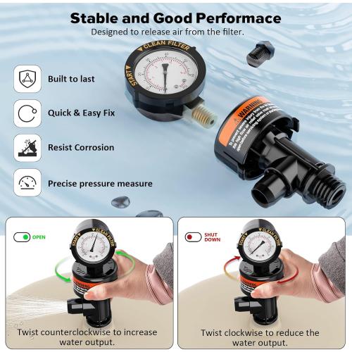 MISSING PIECES Manual Air Relief Valve for Pool and Spa Filters, Pool Filter Air Relief Valve with Pressure Gauge Replacement, Air Relief Valve for Pool Filter, Includes Gauge Plug, Pressure Gauge, O-Rings, Clips.