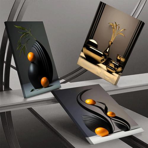 Framed Black Abstract Canvas Wall Art Three-Dimensional Sculpture Ceramic Wall Deco Pictures Modern Still Lifes orange Black Shape Posters Prints for Living Room Bedroom Bathroom Home Decoration