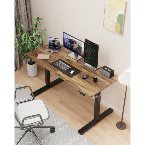 40 Electric Standing Desk Adjustable Height, Sit Stand up Desk for Home Office & Computer Workstation, 2 Memory Height Settings, Splice Board, 2 Hooks, Black Frame/Rustic Brown Top