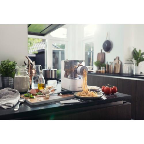 Philips Kitchen Appliances Compact Pasta and Noodle Maker, Viva Collection, Comes with 3 Default Classic Pasta Shaping Discs, Fully Automatic, Recipe Book, Small, White (HR2370/05)