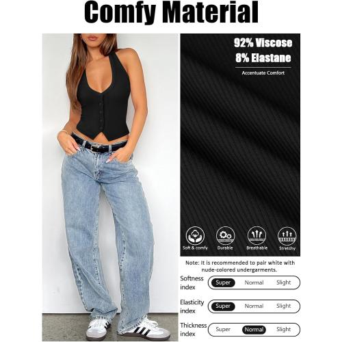 Size large Womens Button Down Tank Top for Women Ribbed Button Up Halter Fitted Vest Summer Sexy Trendy Cute Crop Going Out Tops