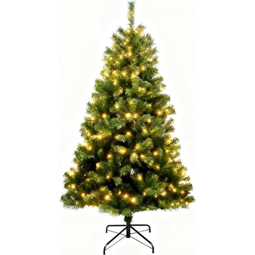 6FT Pre-Lit Christmas Tree in New Growth Green, Artificial Hinged Pine Tree with 956 Brach Tips Prelighted Durable Metal Stand