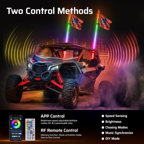 Ehaho 2 Pack 3FT LED Whip Light with Speed Sensing, Whip Lights with Spring Base, Tri-Sided RGB Illuminated Whip Light with Rocker Switch, App & Remote Control for UTV ATV Polaris RZR SXS Can-Am Truck