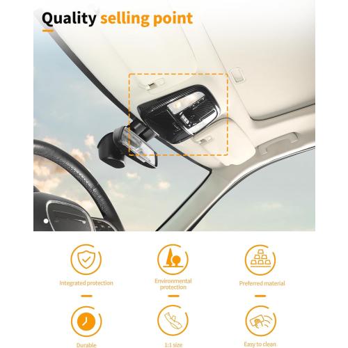 Hoolcar Carbon Fiber Roof Reading Light Cover Trim Fit for 2011-2024 2025 Dodge Charger/Durango/Chrysler 300 Roof Reading Lamp Decals Sticker Kits Interior Accessories (B)