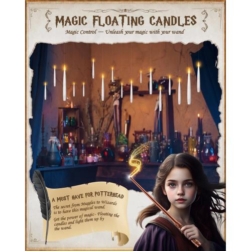 Floating Candles with Wand 10PCs - Magic Hanging Candles Christmas Decorations Flameless Taper Candles with Remote, Floating Lights Gifts for Window Home Bedroom Wedding Birthday Party Indoor Decor